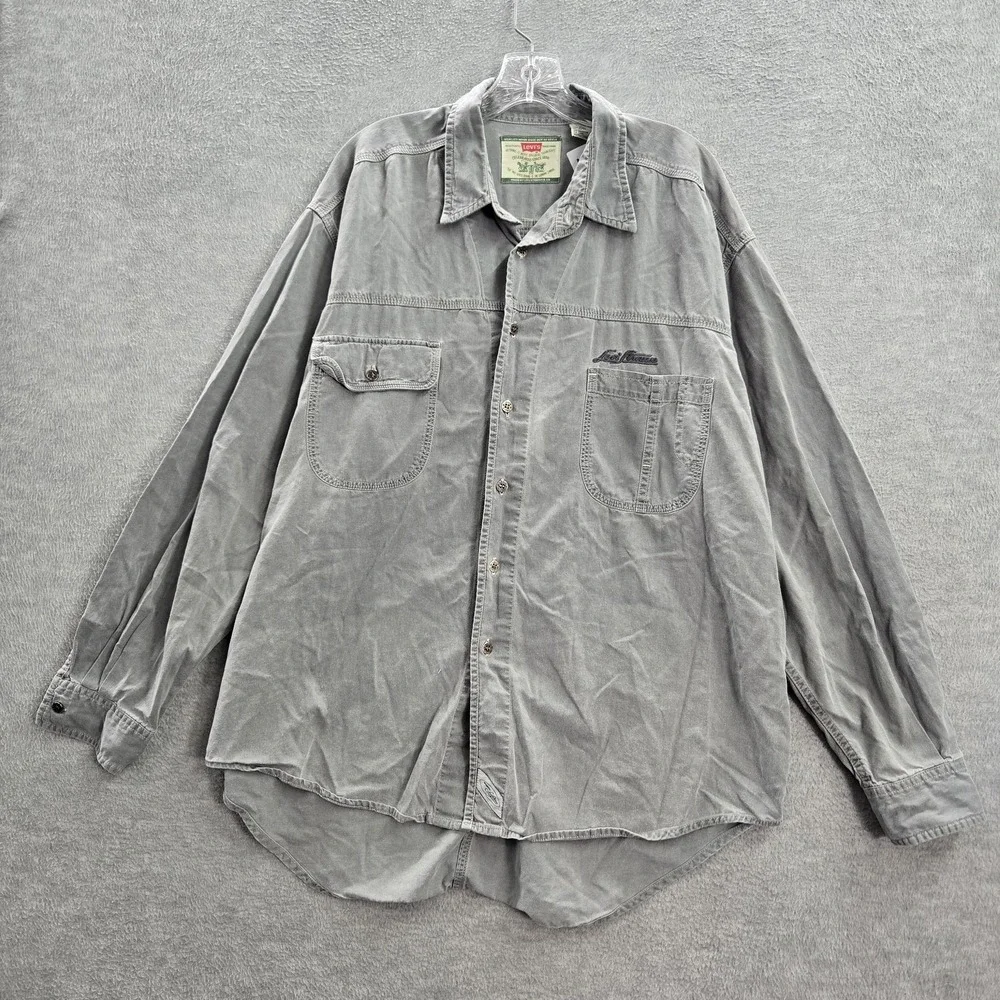 VINTAGE Levi's Men Button Up Shirt XL Gray Denim Long‎ Sleeve 90s